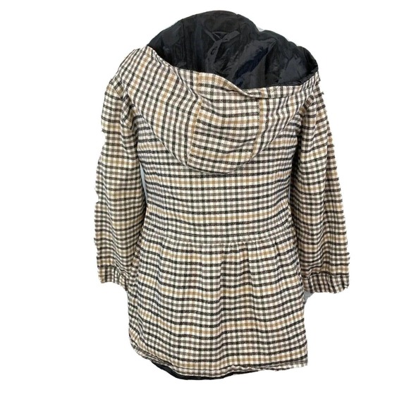 Volcom Jacket Womens Sz S Beige Plaid Cotton 3/4 Sleeve Hooded Button Up Pockets - Picture 3 of 9